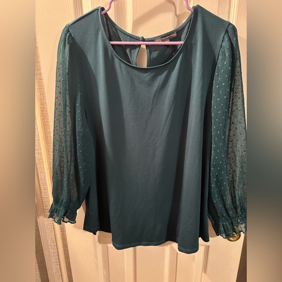 Adrianna Papell Teal Blouse with Sheer Sleeves - Picture 5 of 7